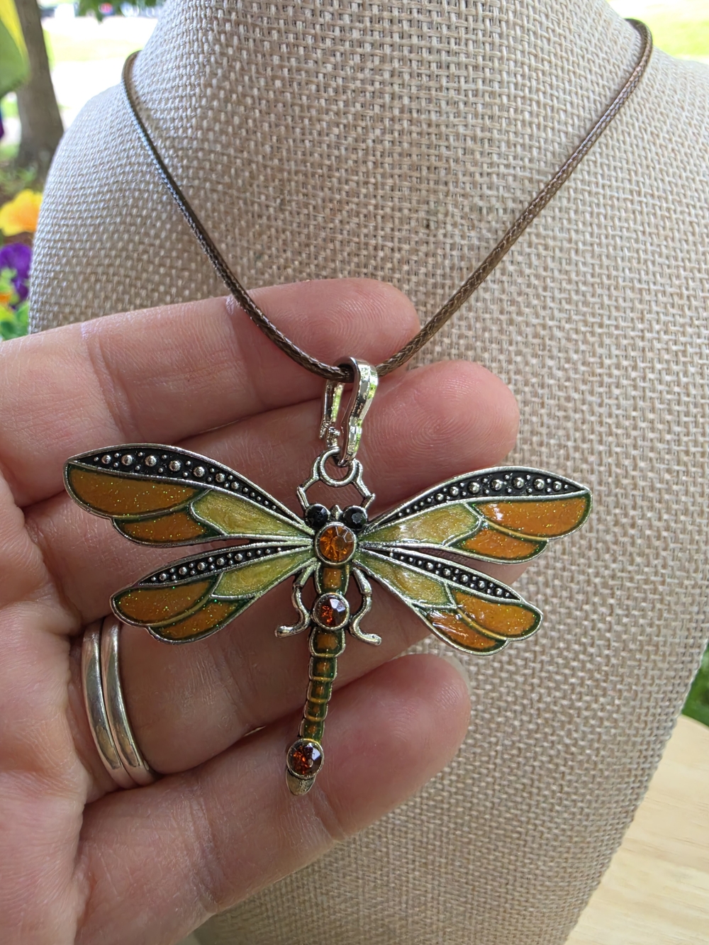 Source Unknown Orange and Green Dragonfly Pendant Necklace - Picture 3 of 3